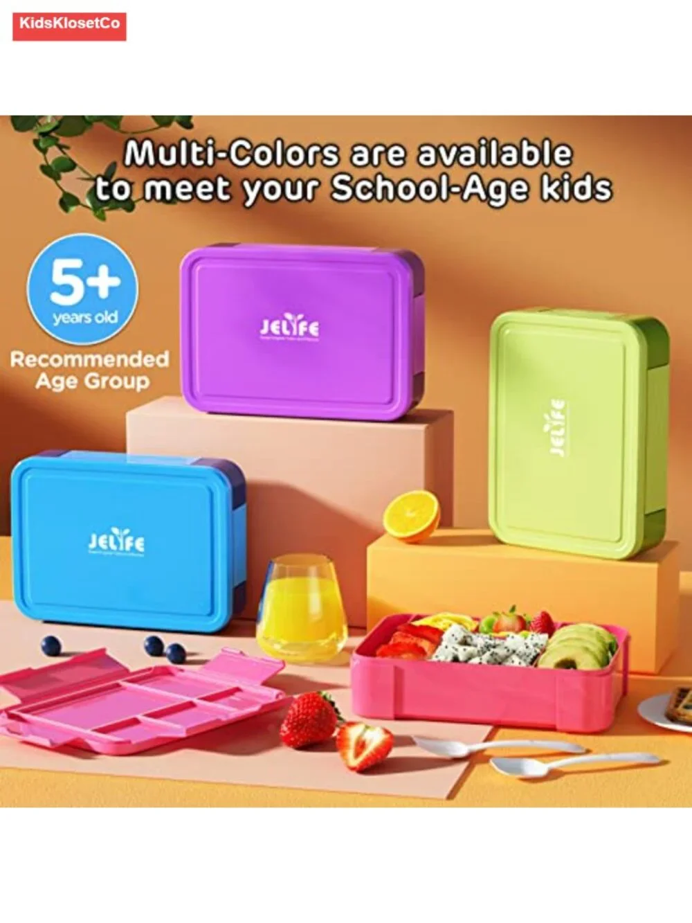 Kids Leakproof Bento Lunch Box 1450ml 6 Compartments with Utensils BPA-Free